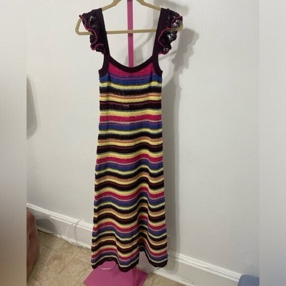 NWT Women's Zara Special Edition Crochet Knit Striped Maxi Dress SIZE M - Picture 3 of 6